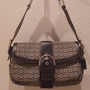 Coach Jacquard Handbag KO4U-1463 Purse Black Signature Canvas/Leather EUC